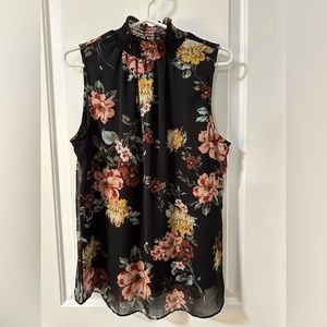 Black floral blouse - size medium - high neck style